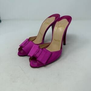 Christian Louboutin Fuchsia Satin Peep Toe Bow Heels – Size 37